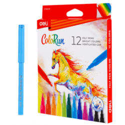 DELI ΜΑΡΚΑΔΟΡΟΙ WASHABLE ΘΗΚΗ ΧΑΡΤΙΝΗ BLISTER 12 ΧΡΩΜΑΤΑ 1.0-1.2mm COLORUN